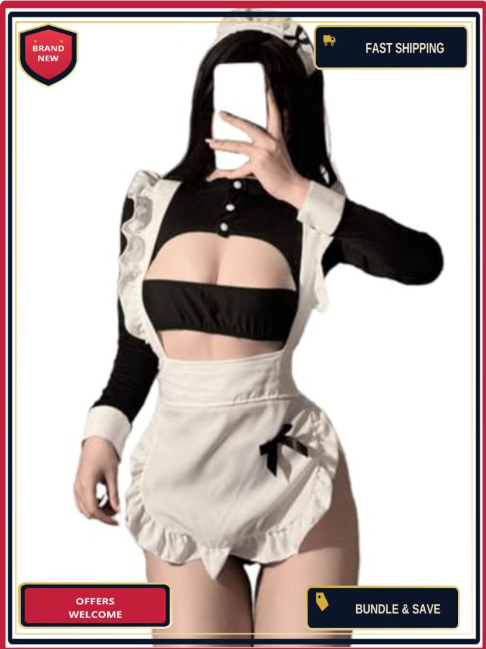 Sexy Maid Bodysuit Costume with Apron Cosplay Lingerie Set